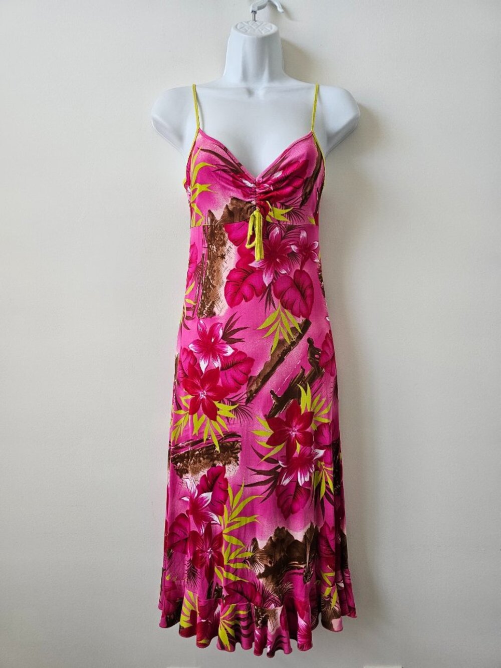 MORGAN De Toi Pink Multi Floral Print Spaghetti Strap Ruffle Hem Dress Small